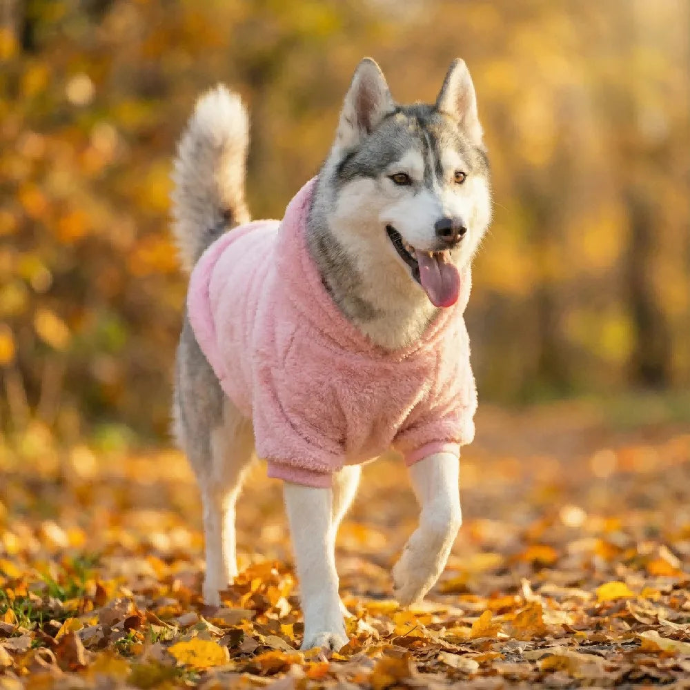 Plush Fleece Dog Hoodie | Soft Warm Winter Outdoor Coat for Medium & Large Dogs