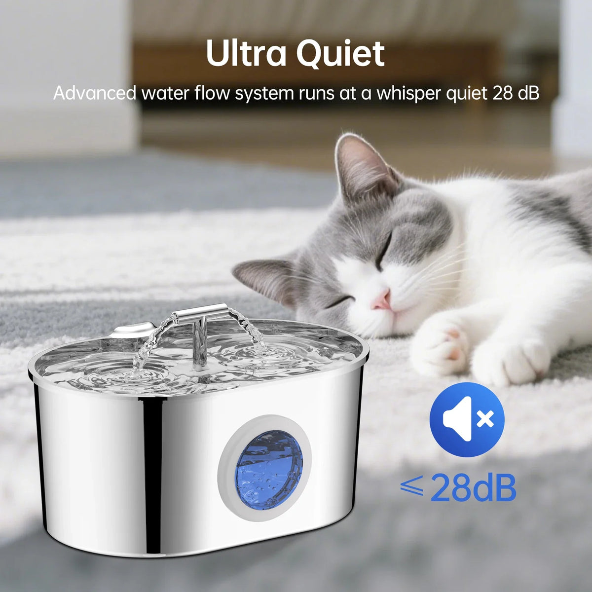 2.2L Stainless Steel Pet Water Fountain – Dual Outlet with Water Level Window