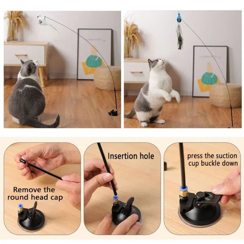 Interactive Bird Feather Wand Cat Toy with Bell - Teaser Stick for Kittens