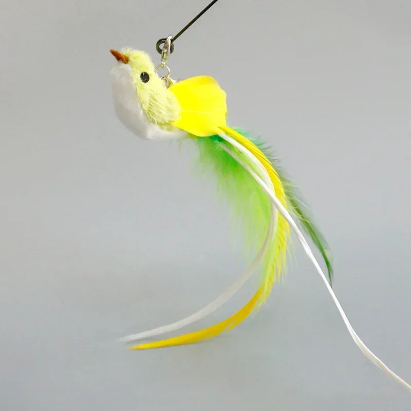 Interactive Bird Feather Wand Cat Toy with Bell - Teaser Stick for Kittens