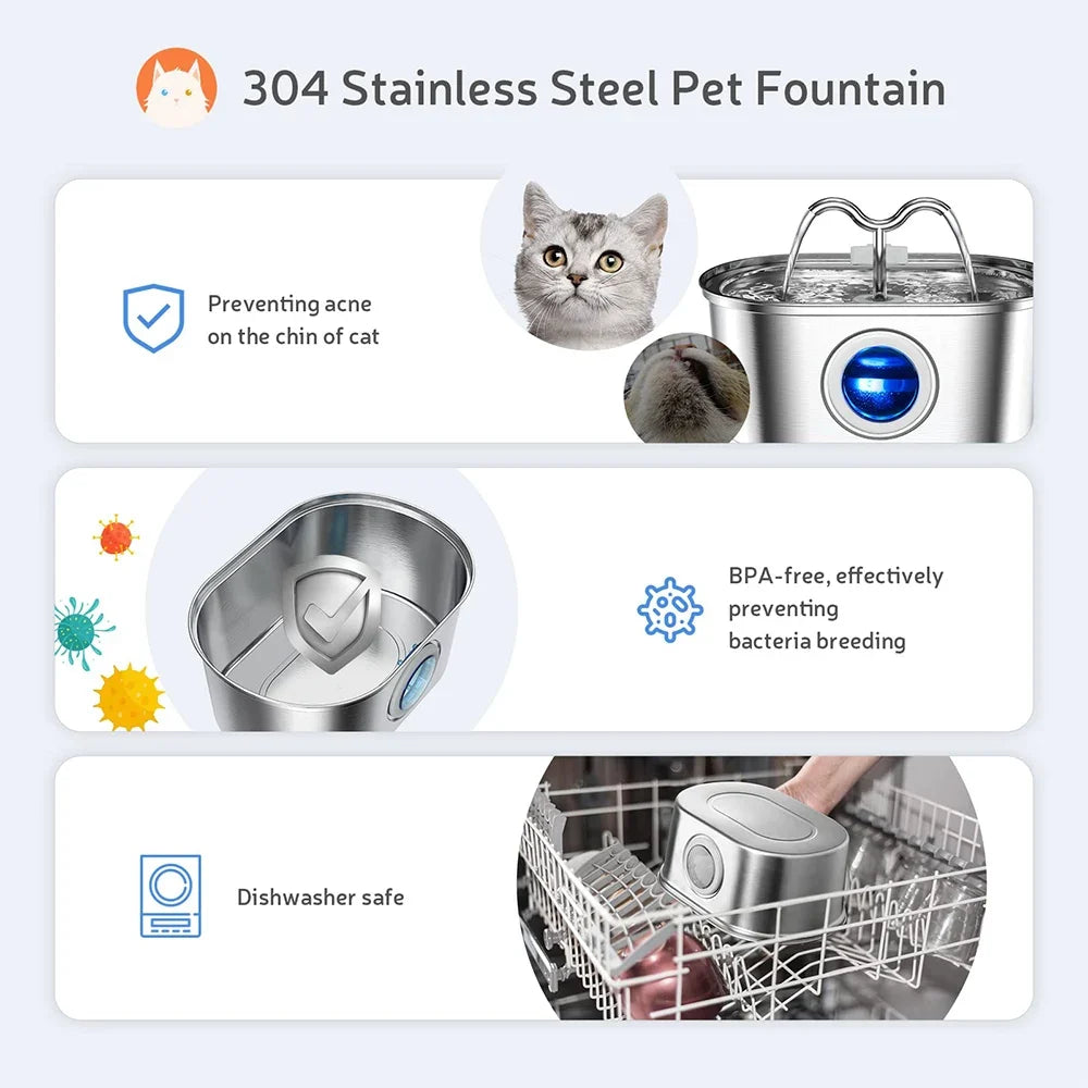 3.2L Stainless Steel USB Pet Water Fountain — Quiet Filter Pump for Cats & Dogs