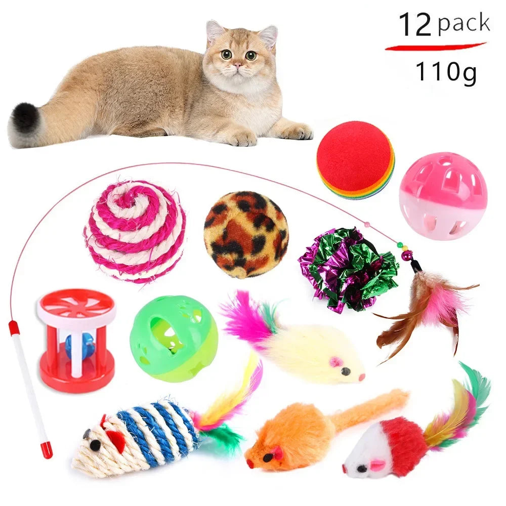 Foldable Cat Play Tunnel with Mouse Balls and Fish Toys
