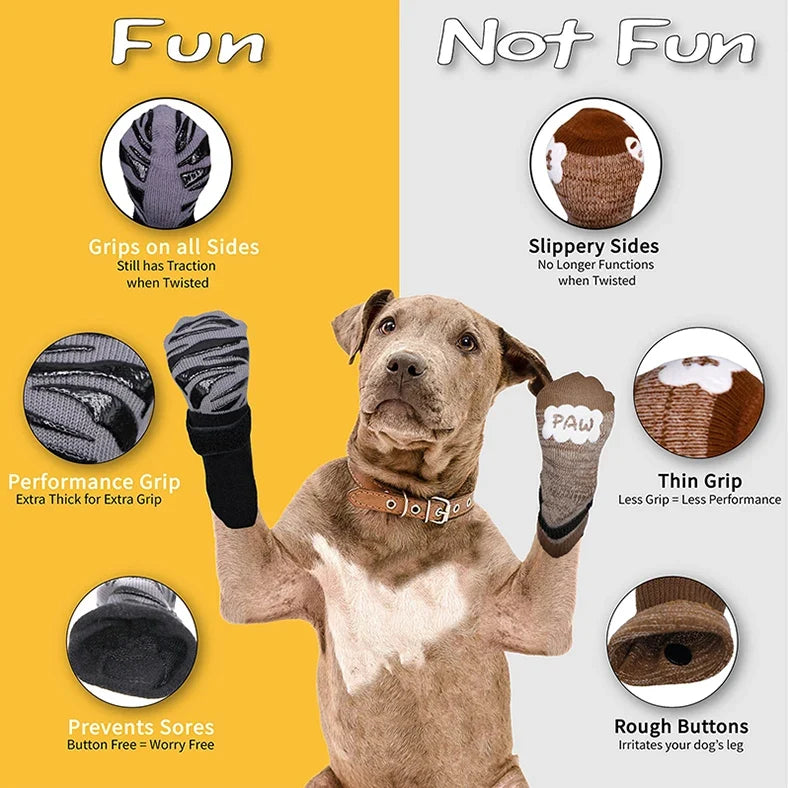 Anti-Slip Knitted Dog Socks with Paw Grip – Pack of 4
