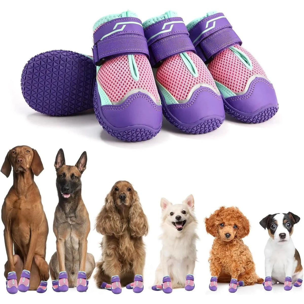 Breathable High-Cut Dog Boots for Hot Pavement & Summer Hiking | Set of 4