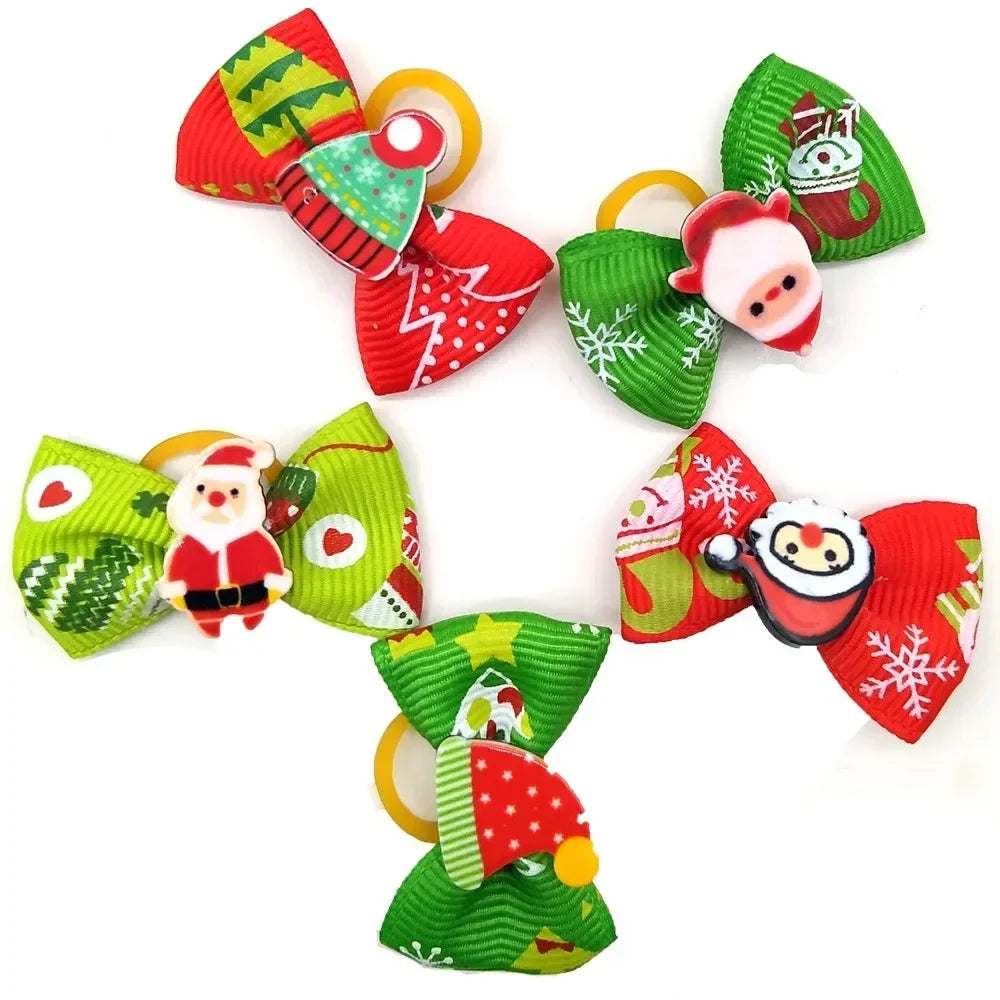 Christmas Dog Hair Bows with Rubber Bands - Handmade Grooming Accessories (50/1000 Pack)