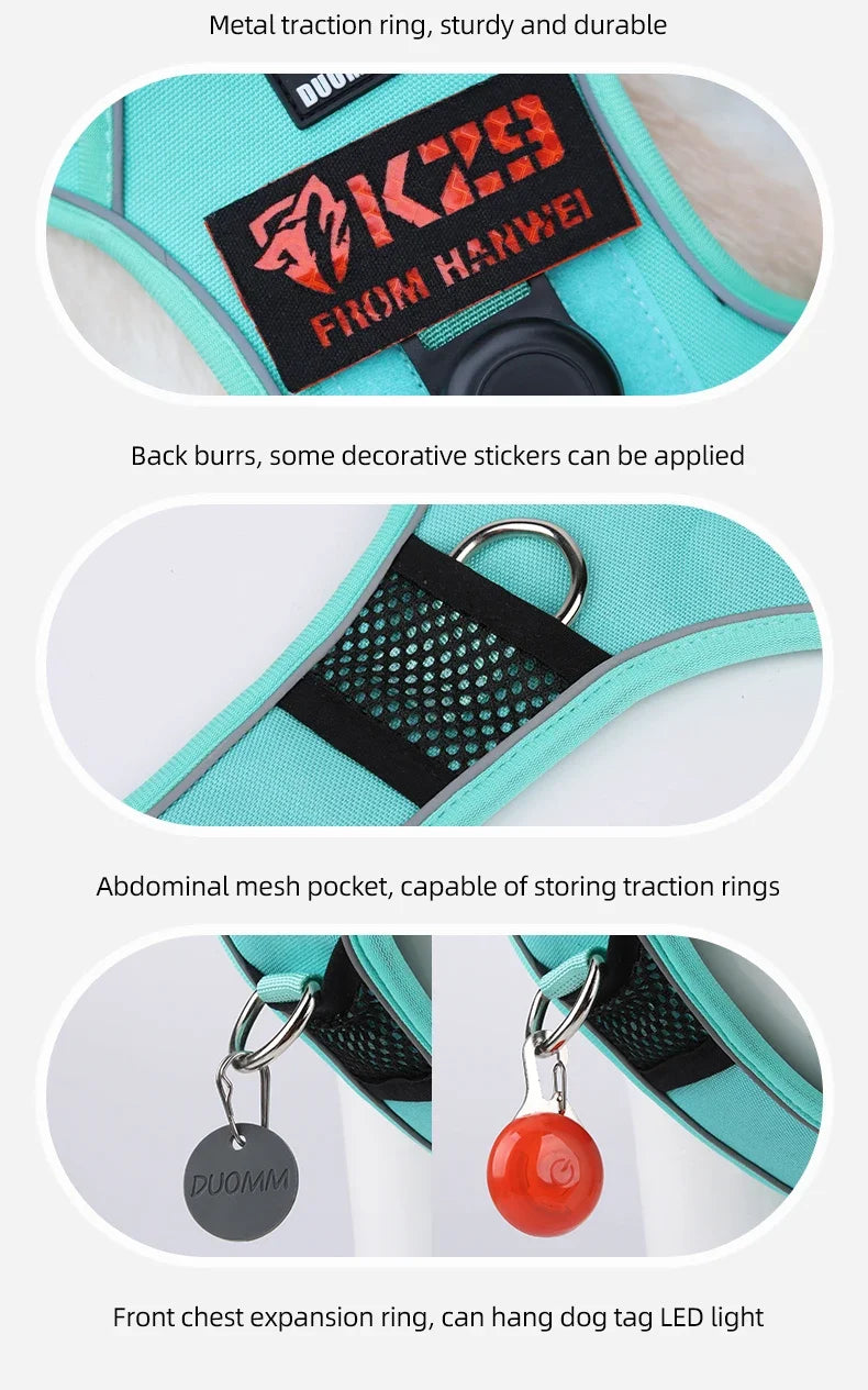 No-Pull Dog Harness with AirTag Holder, Handle & Front Clip — Reflective Padded Vest for Walking & Training