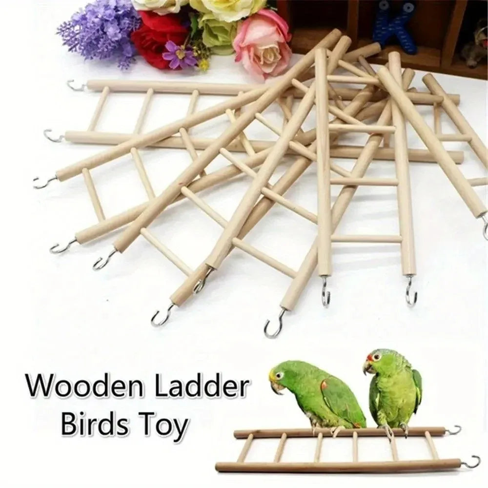 Natural Pine Wood Hanging Ladder Perch for Birds, Parrots & Hamsters
