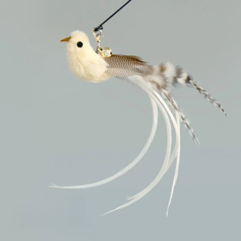 Interactive Bird Feather Wand Cat Toy with Bell - Teaser Stick for Kittens