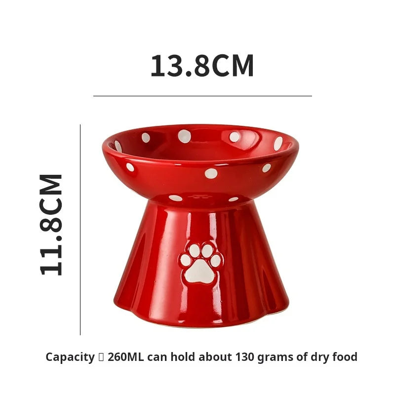 Elevated Ceramic Cat Bowl - Anti-Black Chin Design with Cervical Spine Protection