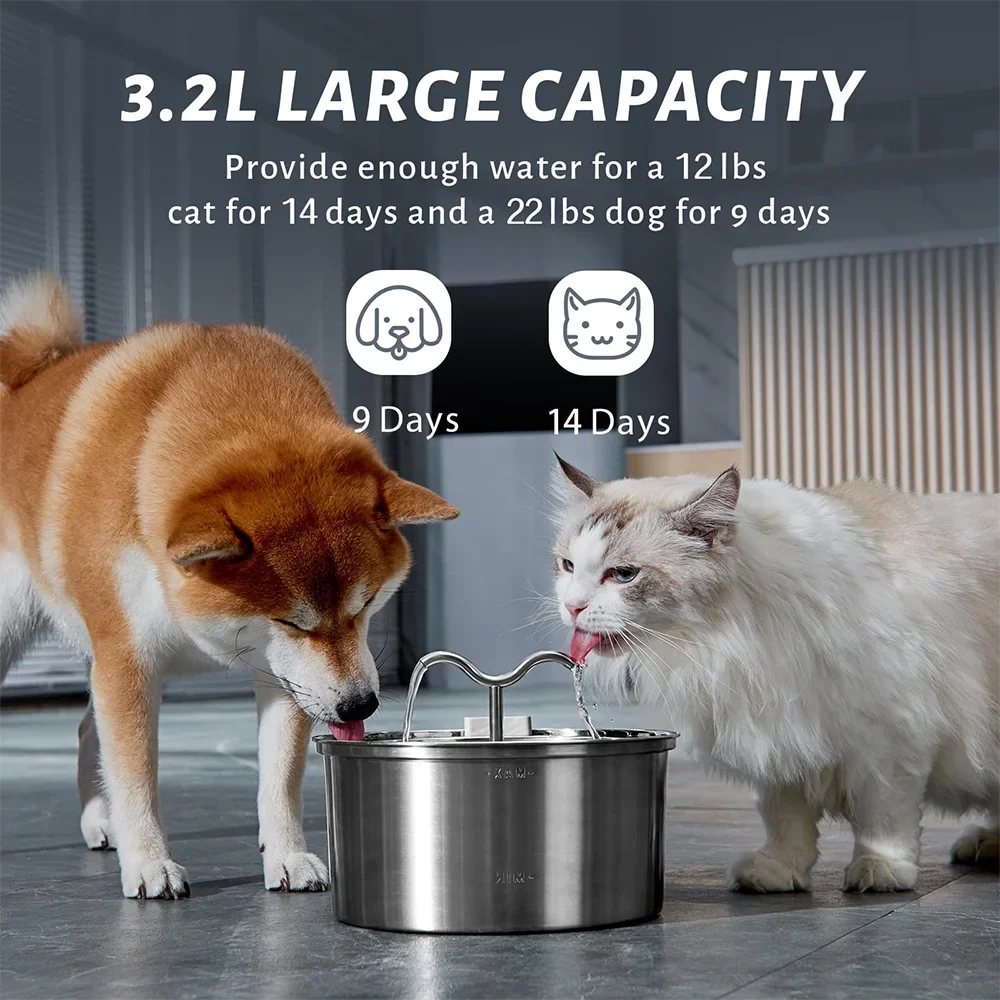 3.2L Cat & Dog Water Fountain with Triple Filtration System — Multi-Pet Drinking Bowl