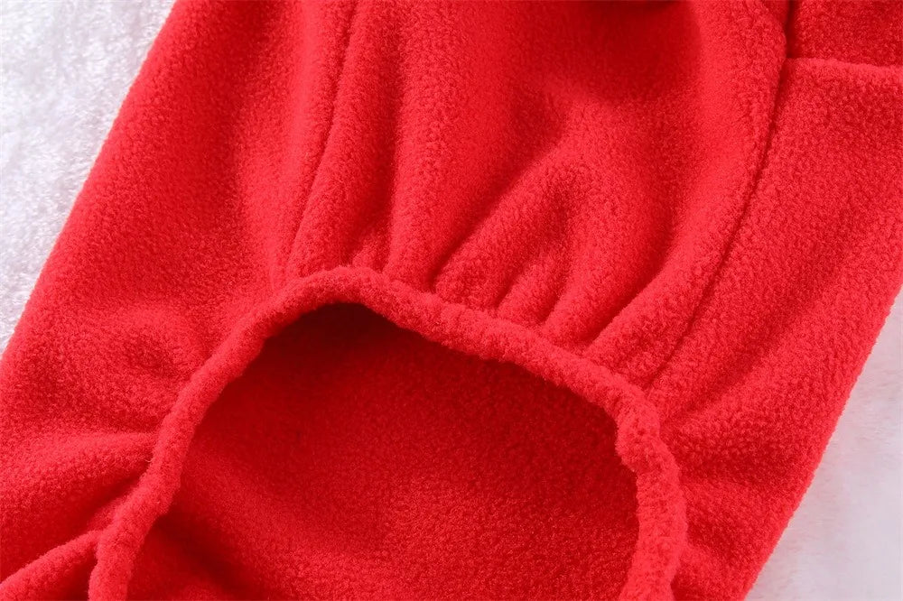 Fleece Dog Jumpsuit Hoodie with Leash Ring — Warm Winter Coat for Dogs & Cats