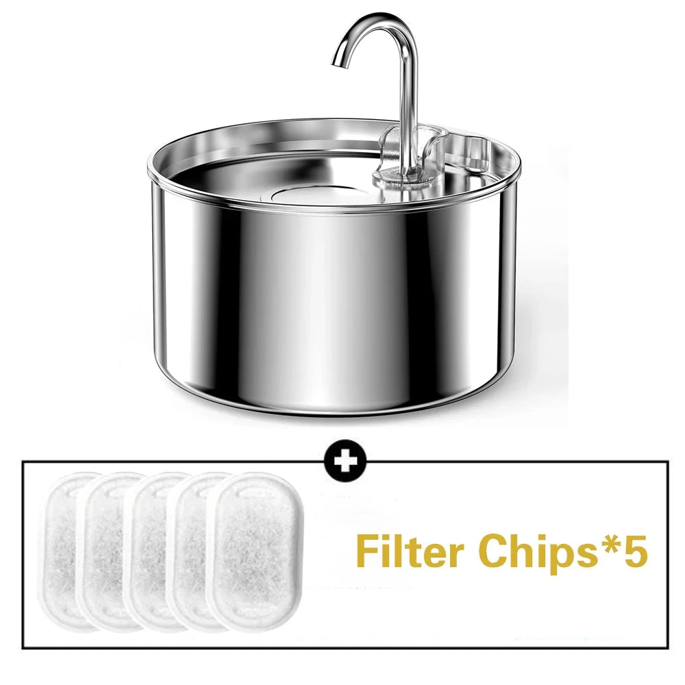 2.2L Stainless Steel Silent Pet Water Fountain for Cats & Dogs