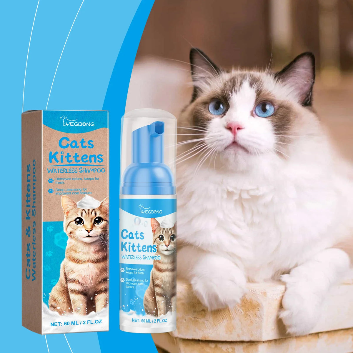 Waterless Cat Shampoo Mousse — Deodorising Foam for Smooth, Fresh-Smelling Fur