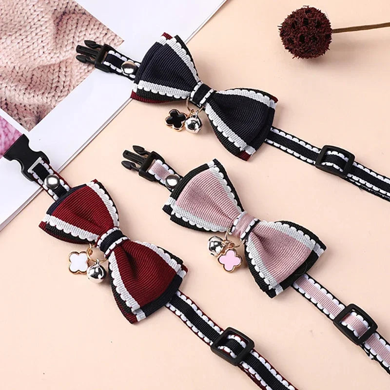 Adjustable Bow Collar with Bell for Cats and Small Dogs