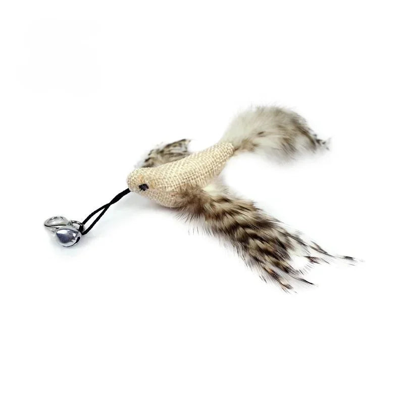 Interactive Bird Feather Wand Cat Toy with Bell - Teaser Stick for Kittens