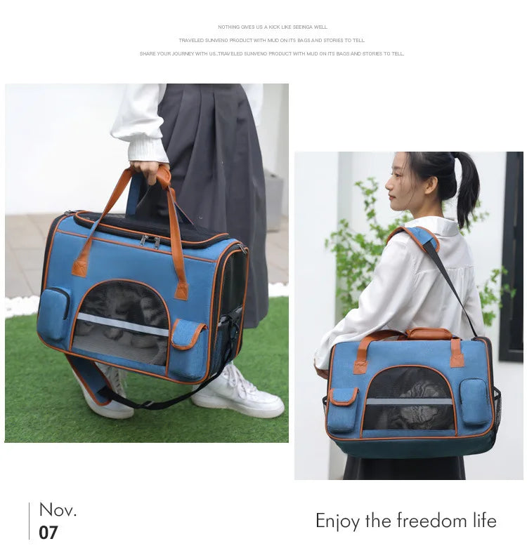 Anti-Collapse Pet Carrier Handbag with Storage Pockets