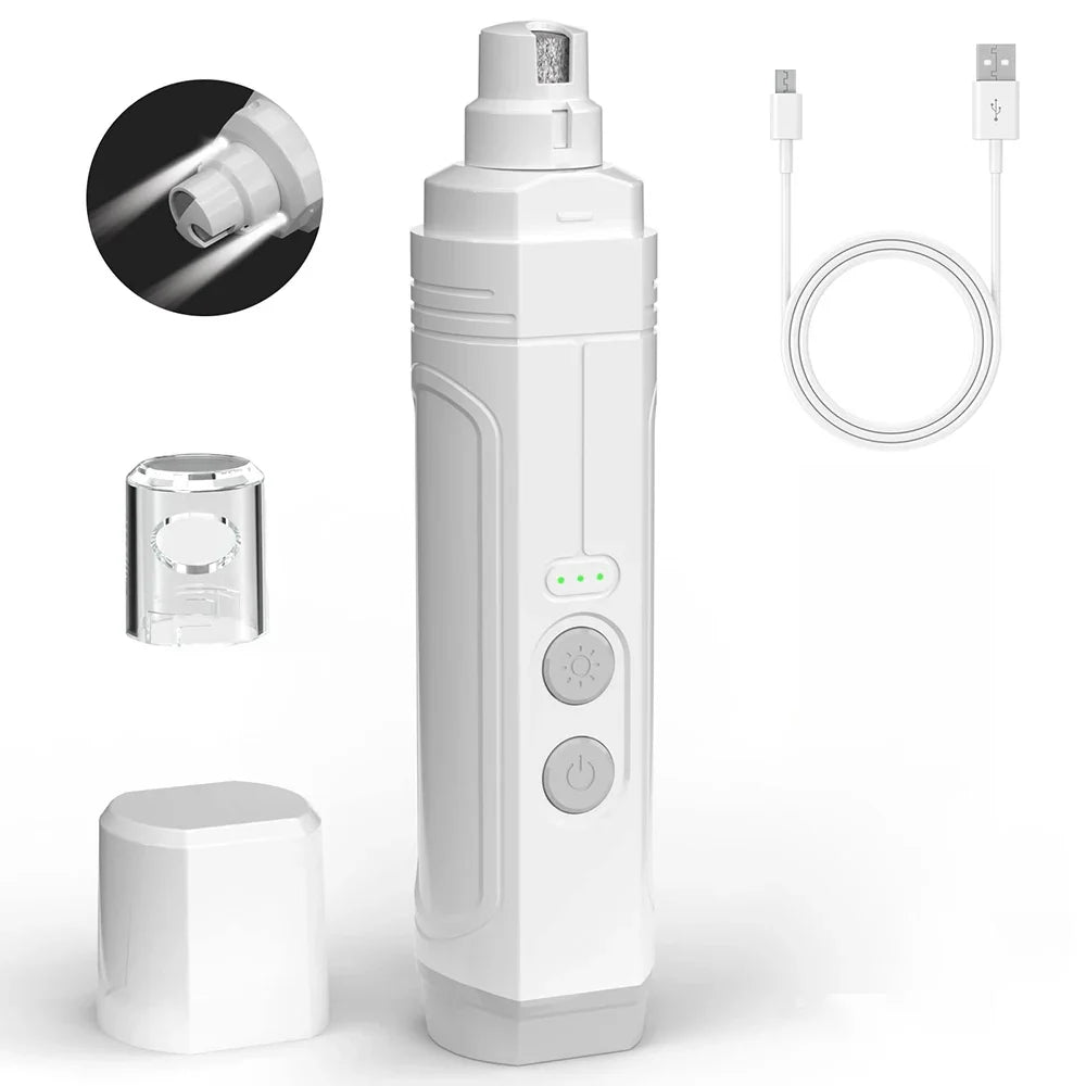 Electric Pet Nail Grinder with LED Light - USB Rechargeable Quiet Trimmer