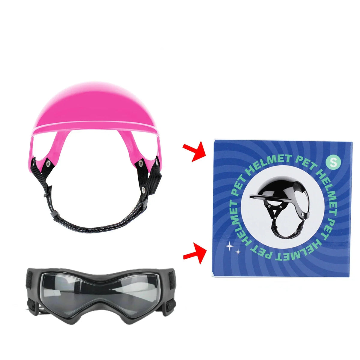 Dog Motorcycle Helmet & Goggles Set - Adjustable Safety Gear for Small Dogs