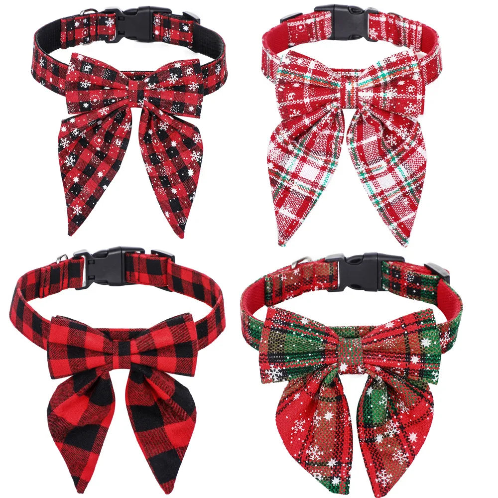 Christmas Dog Collar with Snowflake Bow - Festive Cotton Collar for Dogs and Cats