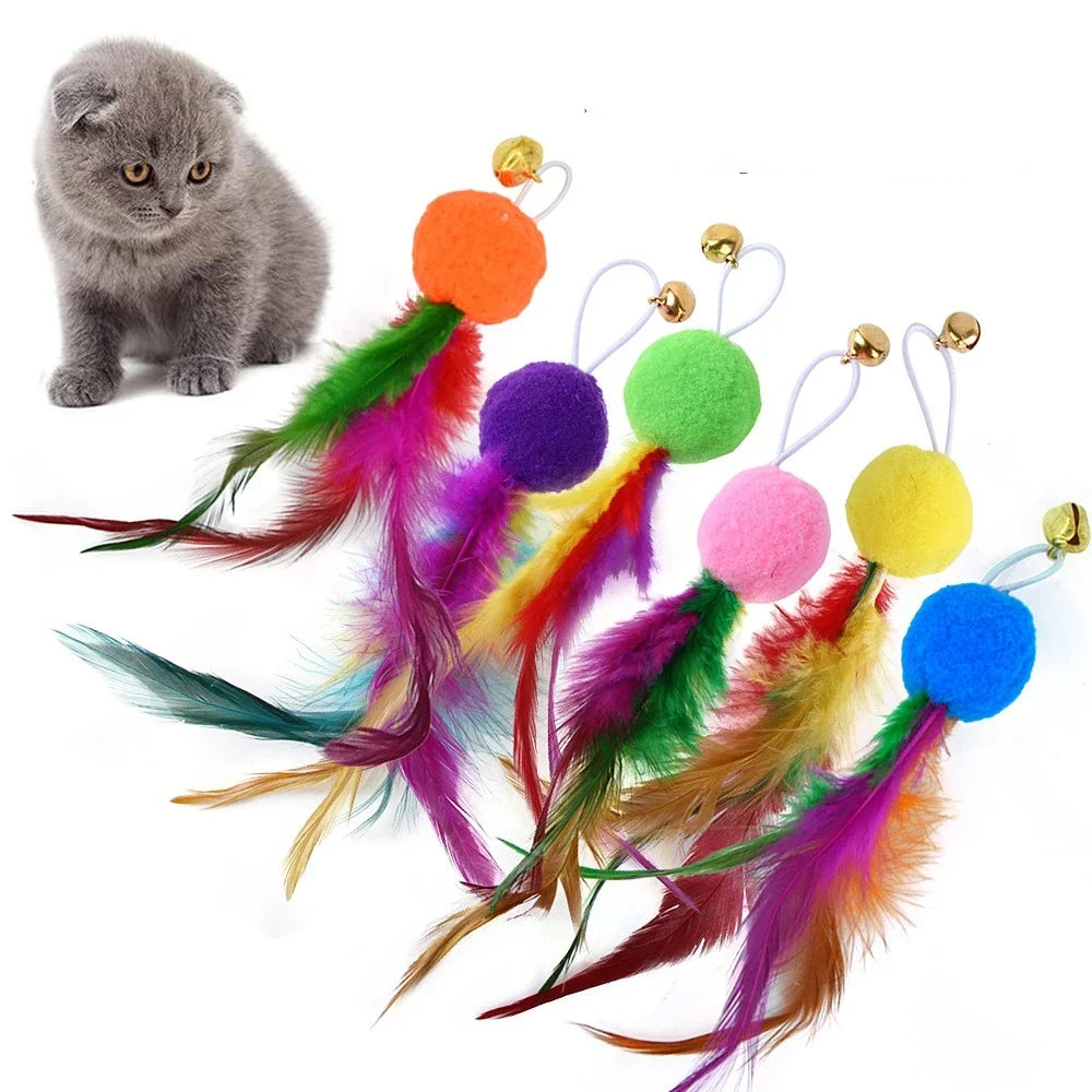 Feather Wand Cat Toy with Bell & Worm String - Interactive Teaser Set