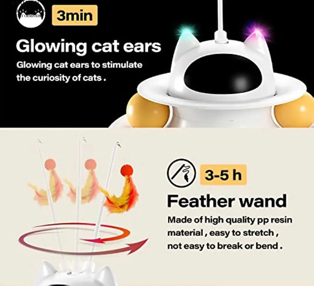 4-in-1 USB Rechargeable Interactive Cat Toy with Feather Wand & Ball