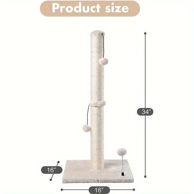 34-Inch Sisal Cat Scratching Post with Hanging Ball Toy