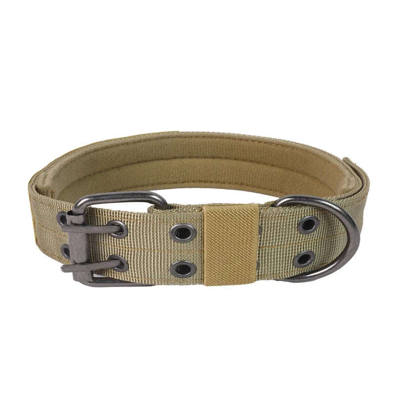 Military Dog Collar with Metal D-Ring & Buckle — Adjustable Working Collar for Medium & Large Dogs