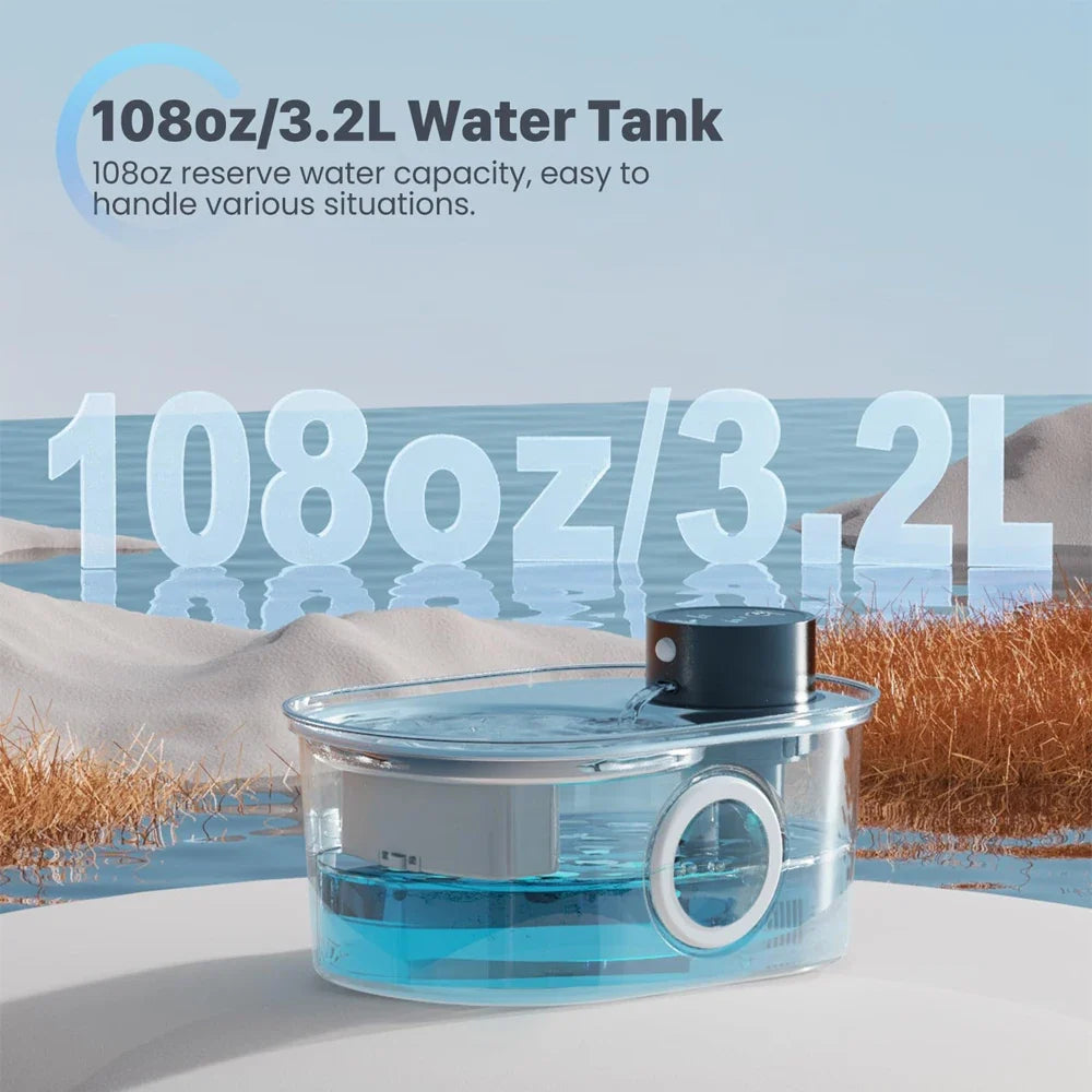 3.2L Wireless Motion Sensor Pet Water Fountain - Stainless Steel Rechargeable Automatic Dispenser