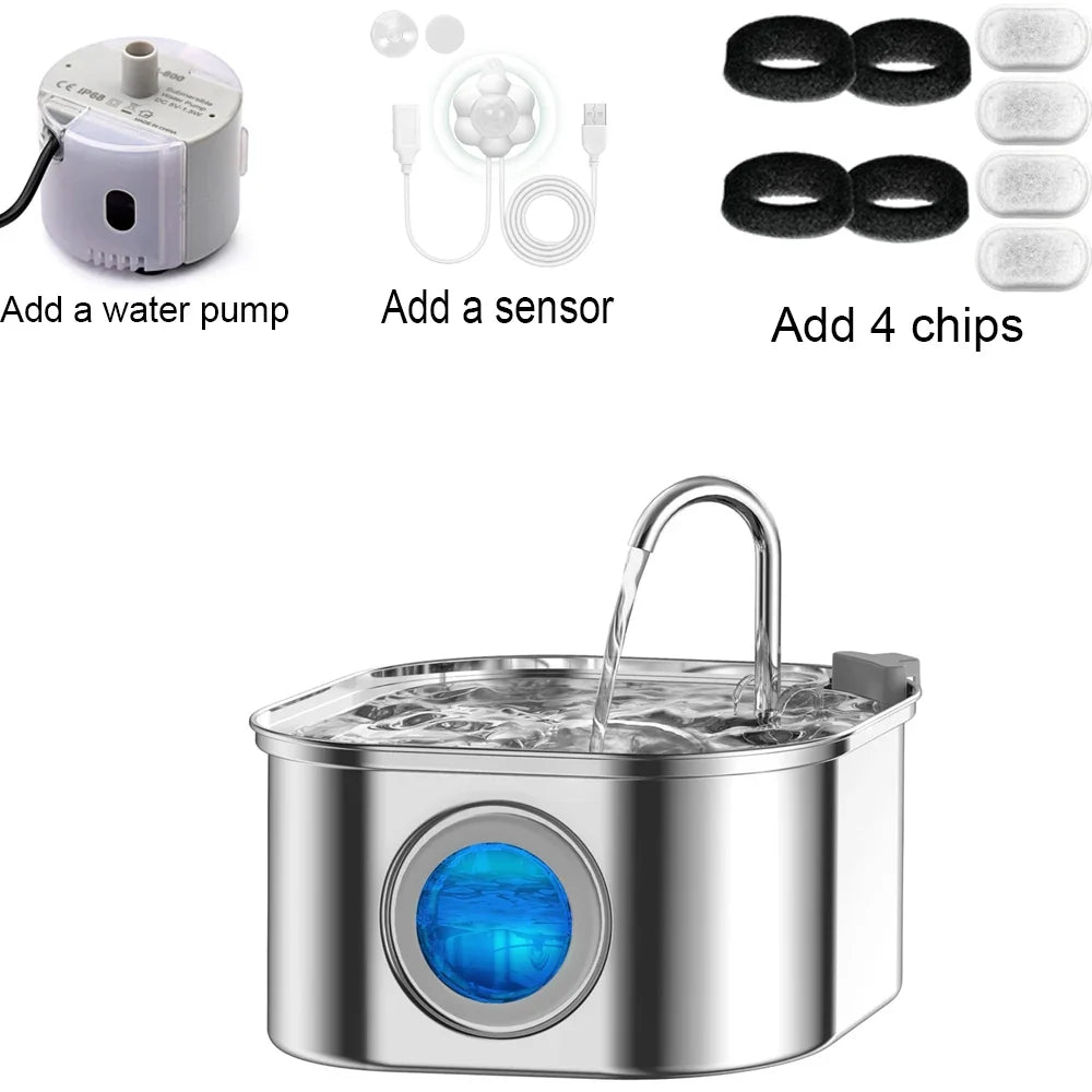 3.2L Smart Sensor Stainless Steel Pet Water Fountain — Automatic Filtered Dispenser for Cats & Dogs