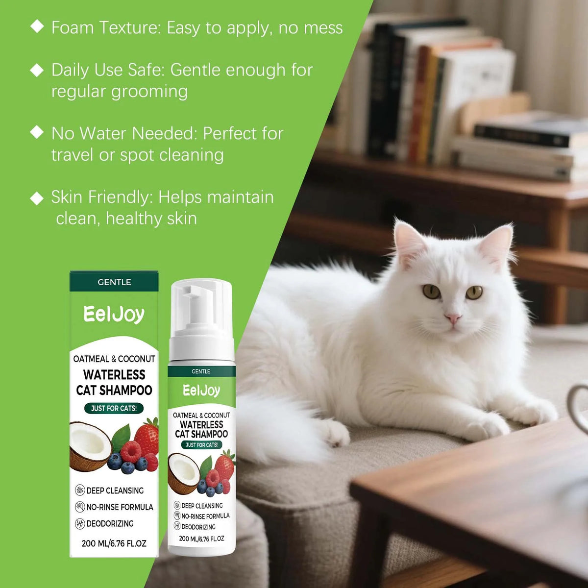 Coconut No-Rinse Dry Shampoo for Cats & Dogs — Sensitive Skin Foam Cleanser with Odour Control