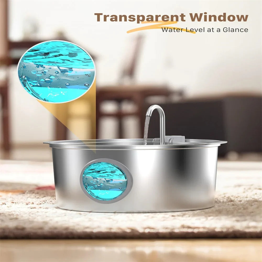 7L Ultra-Quiet Stainless Steel Water Fountain for Large Dogs & Multi-Pet Homes