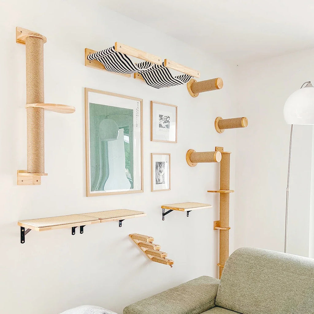 Wall-Mounted Cat Climbing Shelf & Hammock Set