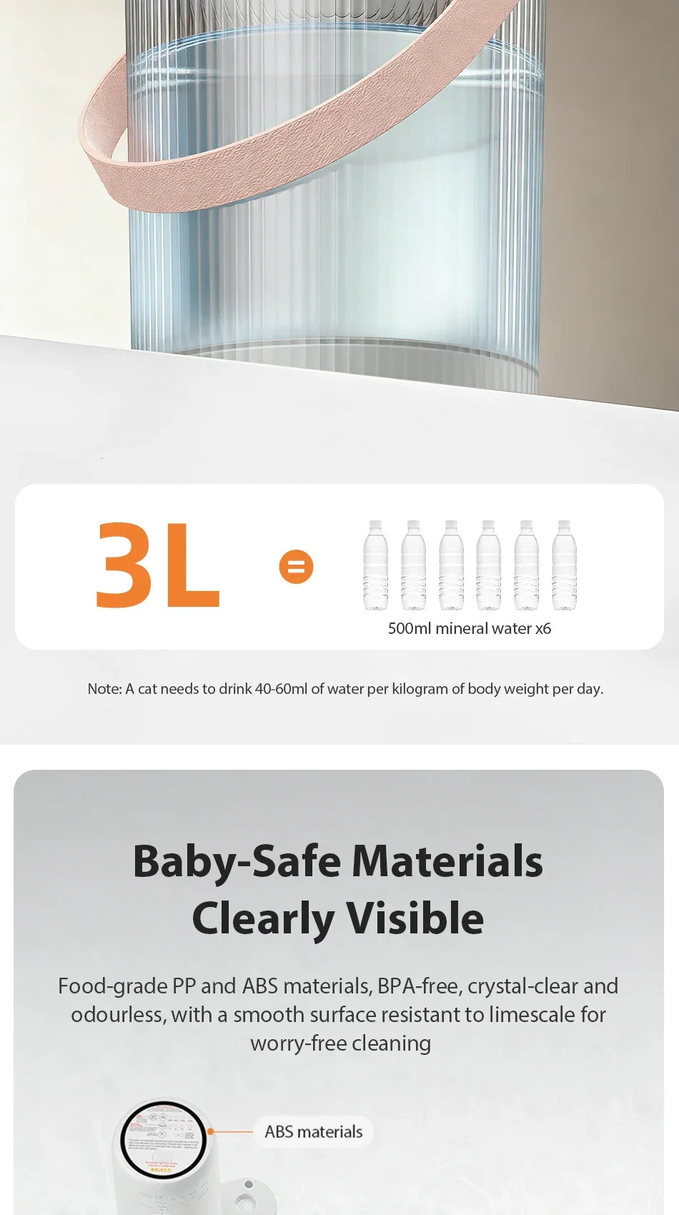 Wireless Smart Cat Water Fountain — 3L Tilting Dispenser with 2600mAh Battery & No-Filter Design