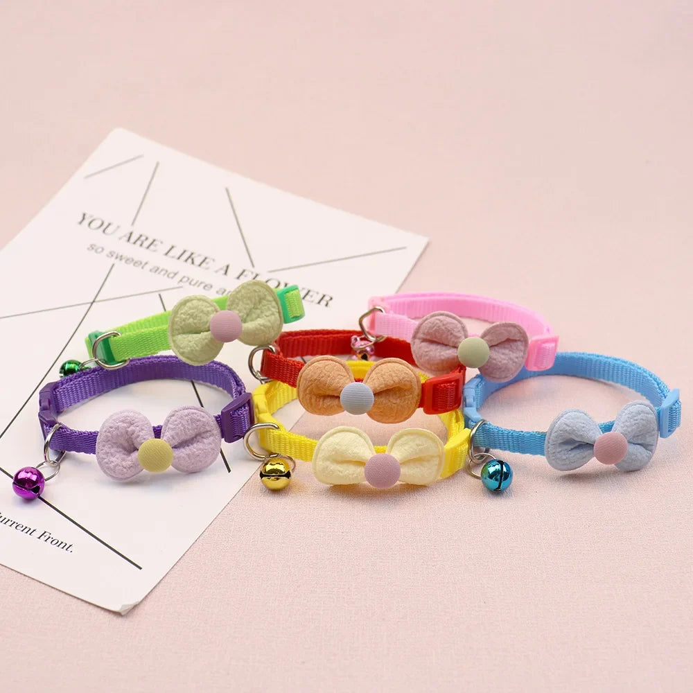 Cute Bow Cat & Small Dog Collar with Bell & Quick-Release Buckle