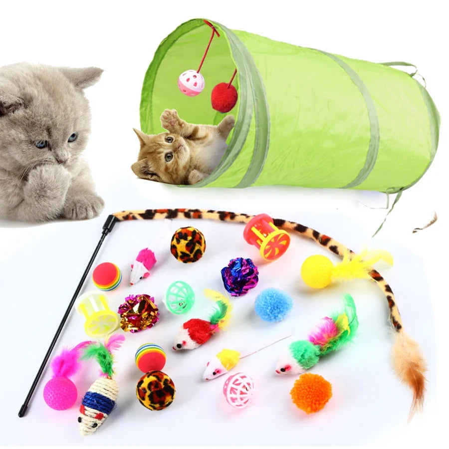 21-Piece Interactive Cat Toy Set with Tunnel, Balls & Accessories