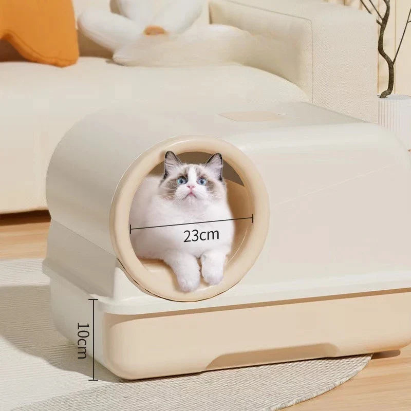 Extra Large Enclosed Self-Cleaning Cat Litter Box — Anti-Splash Foldable Drawer & Odour Control