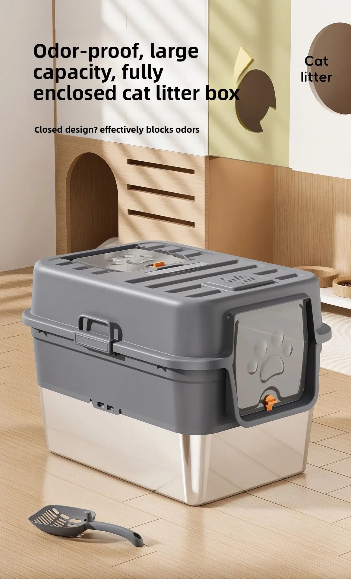 Stainless Steel Top Entry Self-Cleaning Cat Litter Box — Extra Large, Splash-Proof & Portable