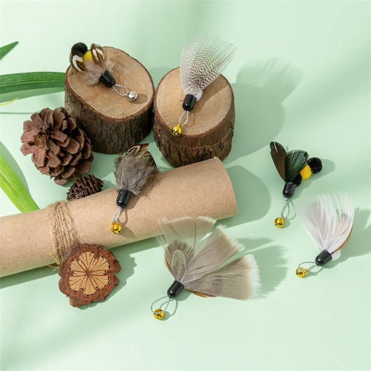 Interactive Cat Feather Toy Replacement with Bell