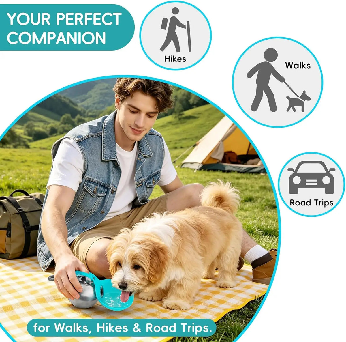 2-in-1 Dog Water Bottle with Foldable Silicone Bowl
