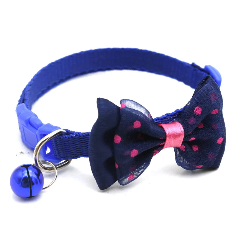 Reflective Polka Dot Bow Cat Collar with Bell