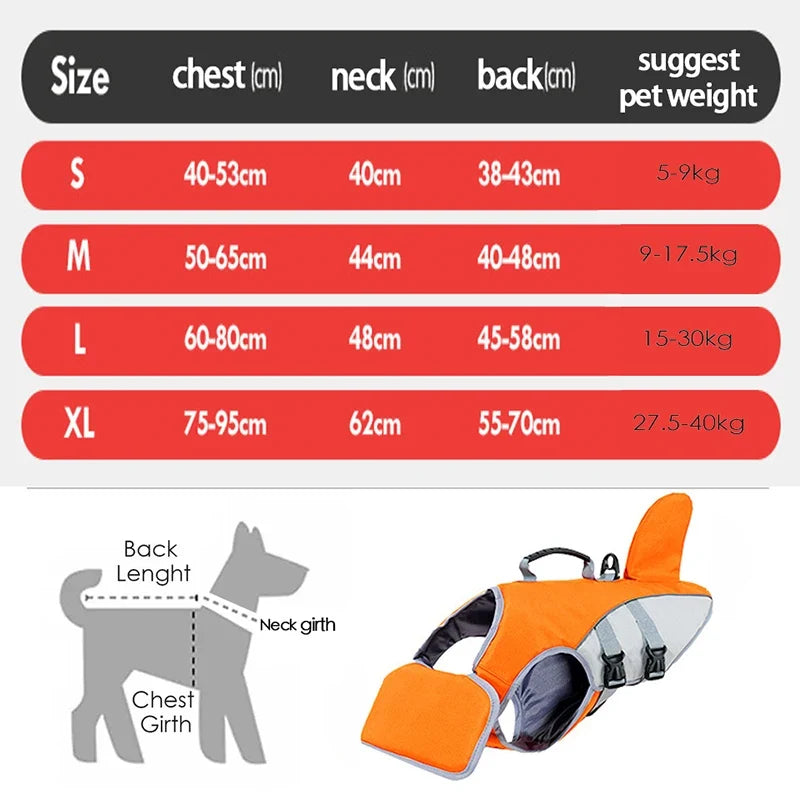 Shark Fin Dog Life Jacket Safety Swim Vest