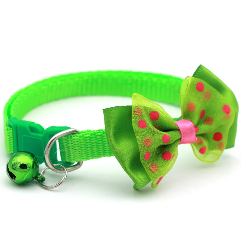 Reflective Polka Dot Bow Cat Collar with Bell