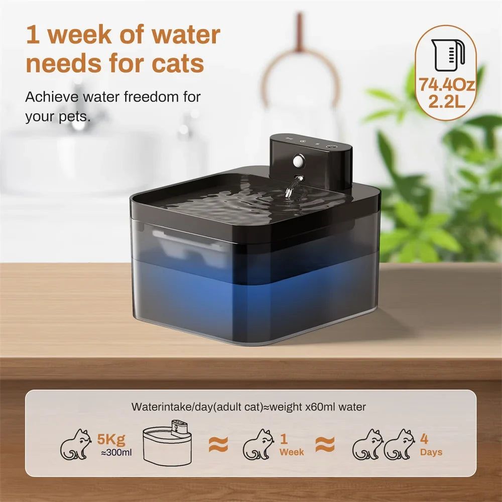 Smart Pet Water Fountain - 2.2L Automatic Drinking Dispenser with Silent Pump