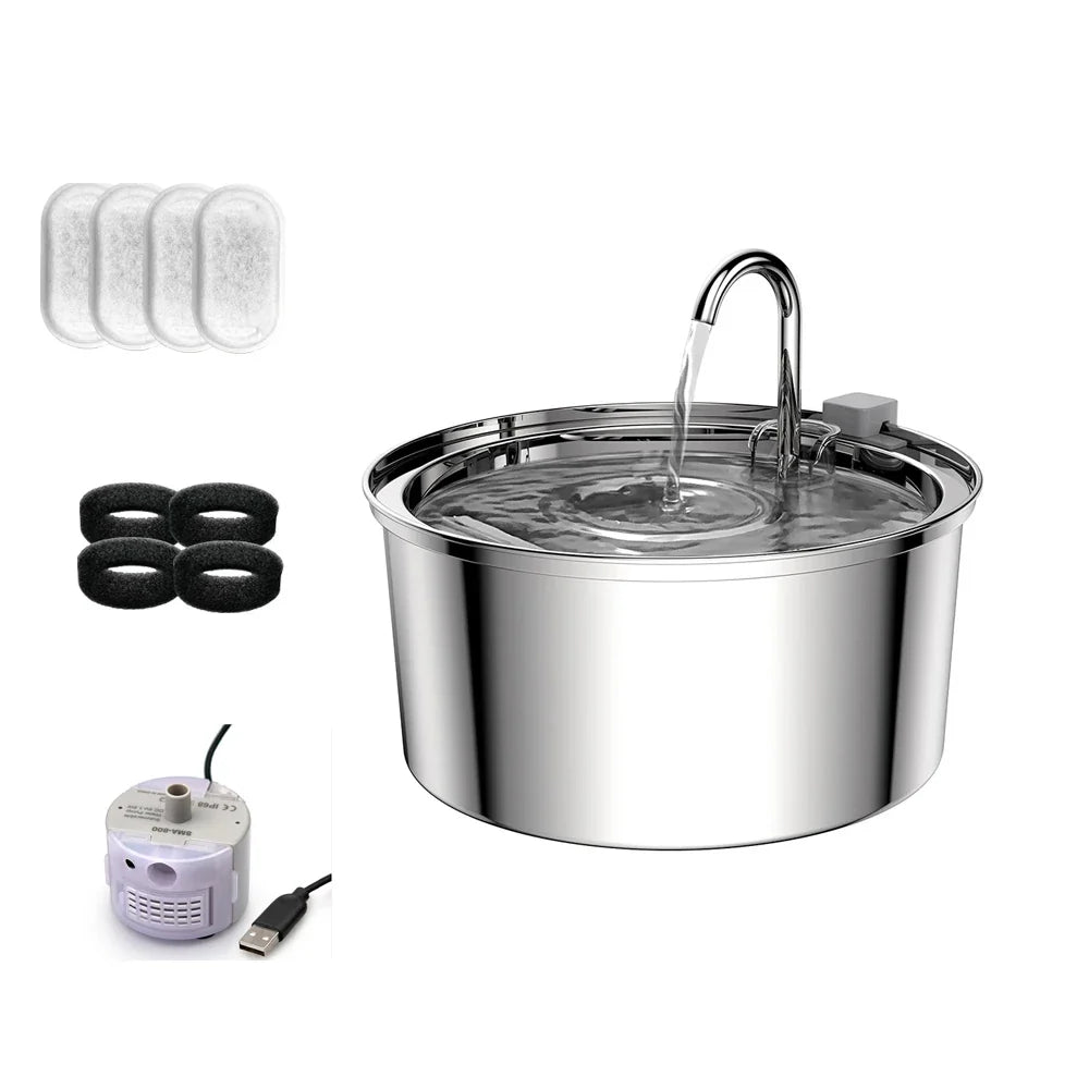 3.2L Stainless Steel Automatic Pet Water Fountain – Cat & Dog Drinking Dispenser with Filter