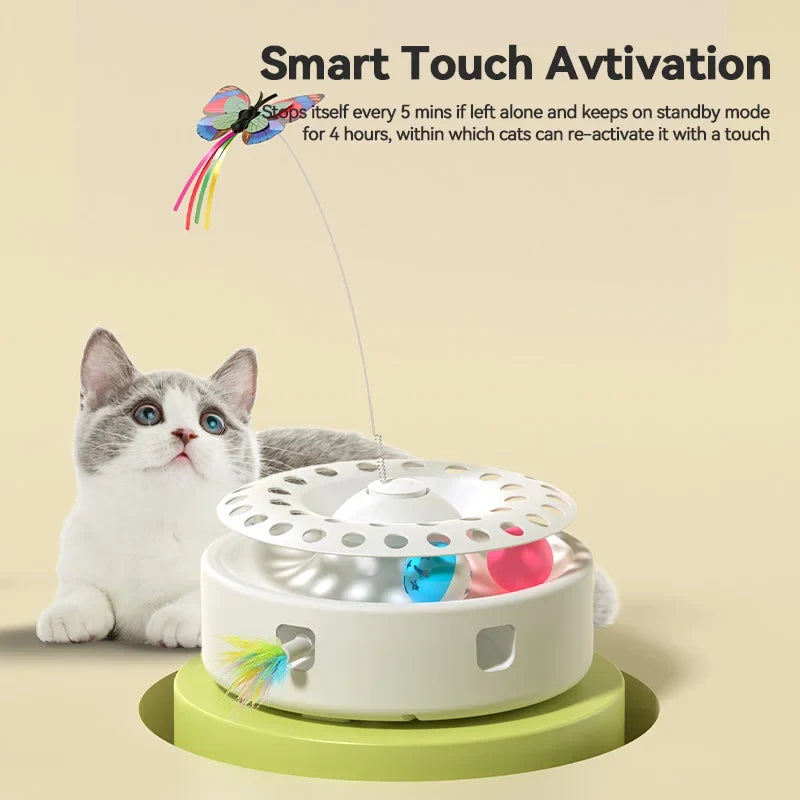 3-in-1 Automatic Cat Toy - Wireless Interactive Feather Wand with Track Ball & Teasing Stick