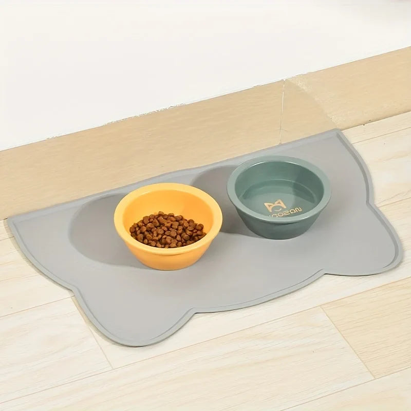 Silicone Pet Feeding Mat - Waterproof Food Bowl Placemat with Raised Edges