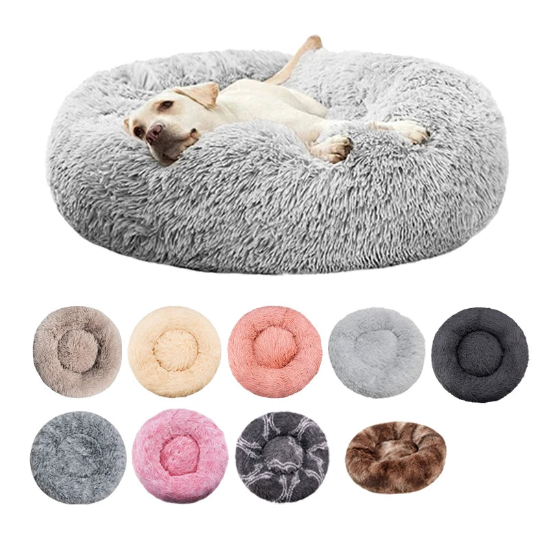 Round Plush Pet Bed — Washable Warm Basket for Dogs & Cats, 6 Sizes