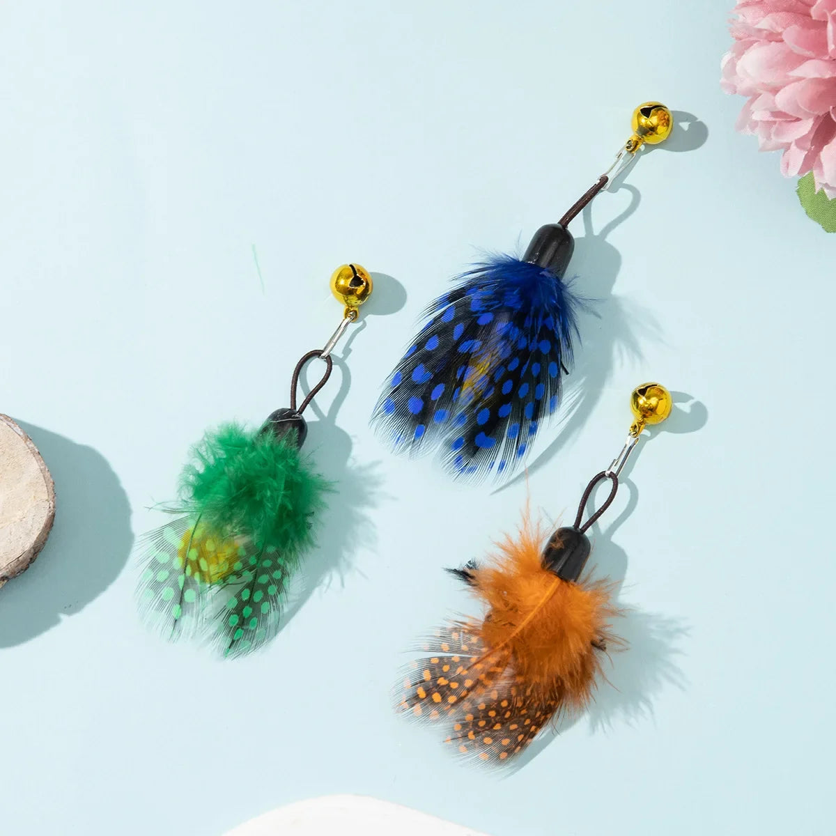 Interactive Cat Feather Toy Replacement with Bell