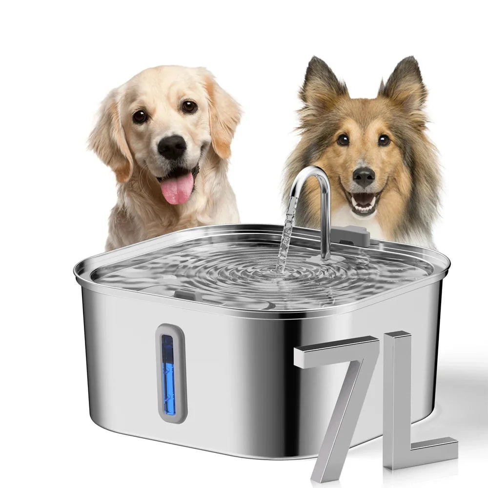 Premium Pet Water Fountain - 7L Stainless Steel with Advanced Filtration & Silent Operation