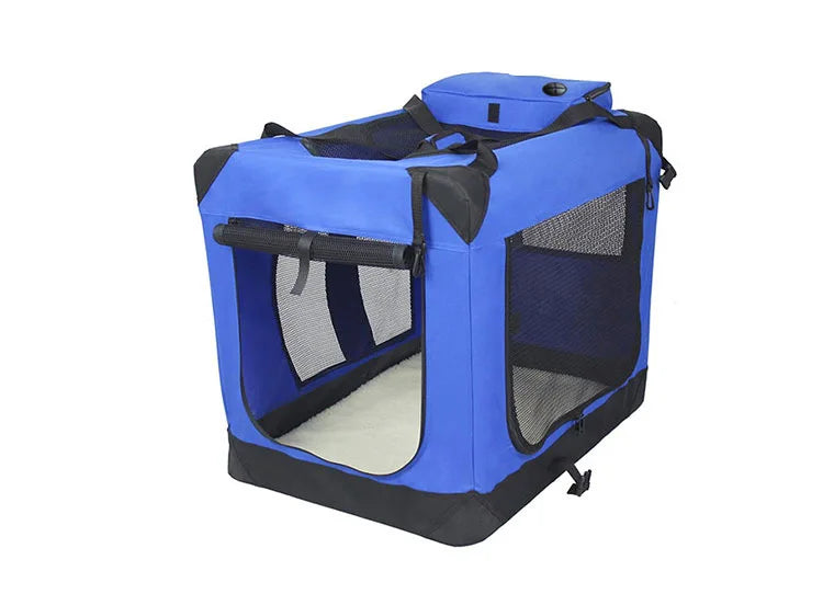 Foldable Soft Pet Crate & Travel Carrier with Mat — 3 Doors